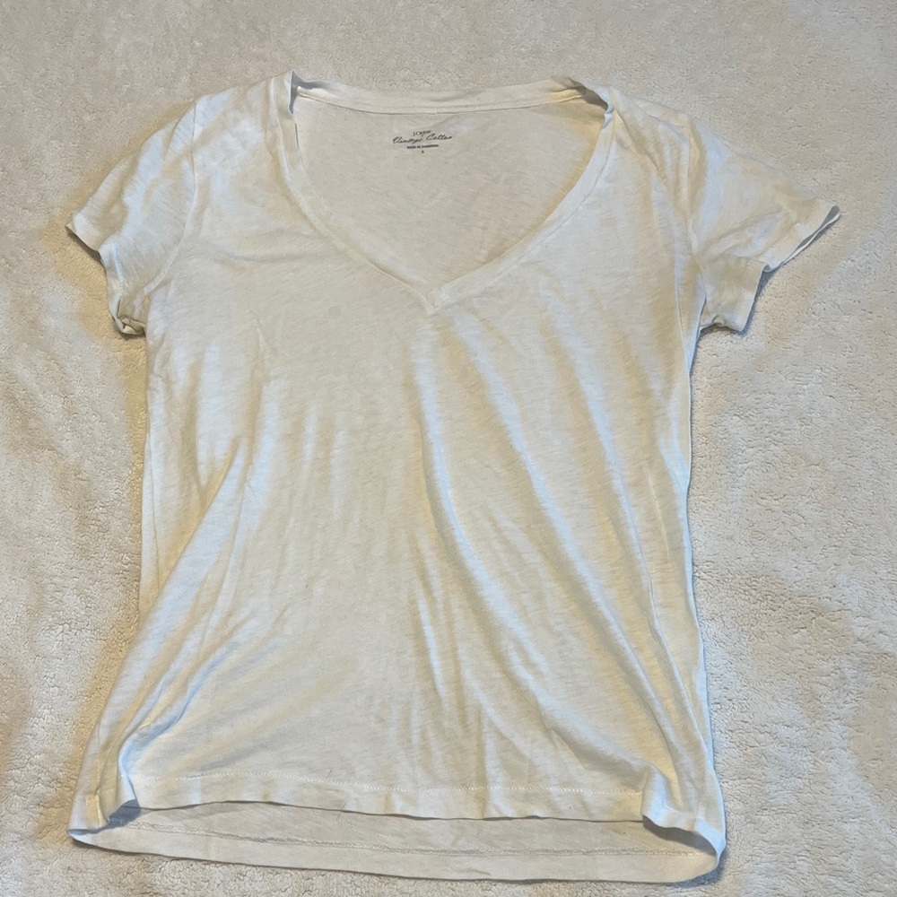 J. Crew Soft White V-Neck Short Sleeve Tee Shirt Vintage Cotton Size Small